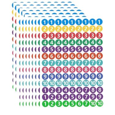 Imagem de 24 folhas, 2808 peças, adesivos com números pequenos de 1 a 10 etiquetas adesivas coloridas redondas à prova d'água para classificação de inventário de armazenamento de escritório