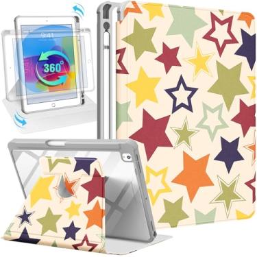Imagem de Uppuppy Capa para iPad 9ª/8ª/7ª geração para iPad Air 3ª/Pro 10,5 polegadas – Capa inteligente com suporte giratório 360 com suporte para lápis para mulheres, estrelas coloridas para Apple Tablet 7/8