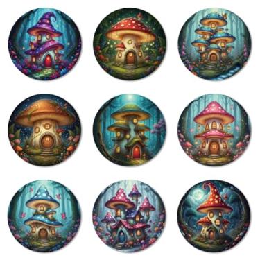 Imagem de ANATTASOUL Conjunto de 9 porta-copos de madeira colorida para casa de cogumelo, presente de inauguração de casa redonda para casa nova, proteção de mesa de centro decorativa de 9,9 cm para decoração