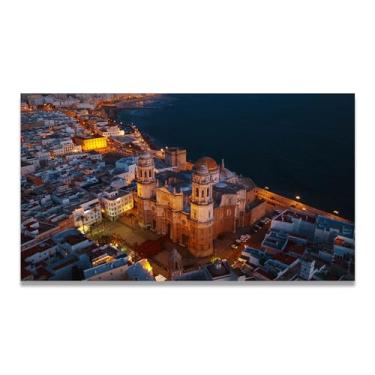 Imagem de LKXGRRSFG Foto pequena GridReal cidade mar neve vale rio nascer do sol impressão em tela para decoração de casa 20 x 36 cm sem moldura