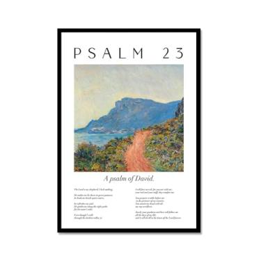 Imagem de Coleção de Salmos das Escrituras Monet Van Gogh Famosa Pintura em Aquarela Impressão Verso da Bíblia Pôster em Tela Decoração de Parede de Casa Cristã (SKU10,12x40,6 cm = (30 x 40 cm), Moldura de