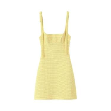 Imagem de Vestido Mini Feminino Em Xadrez Gingham Com Decote Quadrado, Cintura A