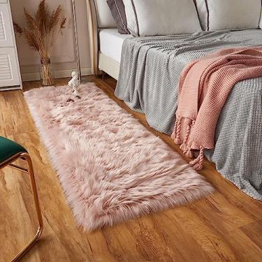 Imagem de EasyJoy Tapetes macios e macios de pele sintética, capa de cadeira, tapete felpudo (rosa, retângulo de 0,6 x 1,8 m)