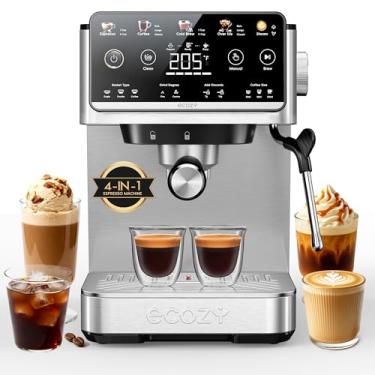 Imagem de ecozy Cafeteira e Máquina de Espresso 4 em 1 com Vaporizador de Leite, Cold Brew e Café com Gelo, Tela Touch Interativa, Aço Inox, Série Brezzano Elite – Para Cappuccinos, Lattes e Americanos