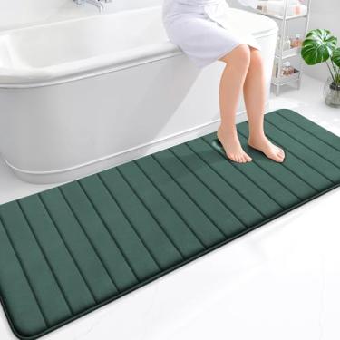 Imagem de OLANLY Tapetes de banheiro longos listrados de espuma viscoelástica 180 x 61, tapete de banho absorvente super macio, secagem rápida, tapetes de chuveiro laváveis na máquina, tapete de banho