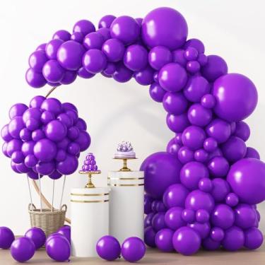 Imagem de RUBFAC Balões roxos escuros 129 peças de tamanhos diferentes, pacote de 45,7 cm, 25,7 cm, 25,7 cm, kit de arco de guirlanda de balão roxo real de látex para baile de máscaras de casamento, decorações