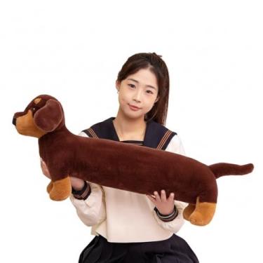 Imagem de Travesseiro de Corpo Cachorro Salsicha Dachshund Pelúcia – Almofada de Abraçar Longa 60cm, Marrom, Decoração Infantil e Quarto
