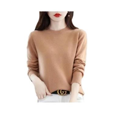 Imagem de Suéter Feminino De Tricô Com Gola Redonda, Quente E Casual, Moda Corea