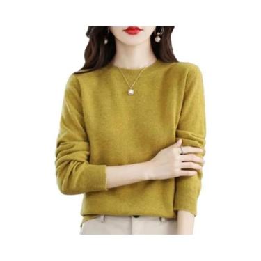 Imagem de Suéter Feminino De Tricô Com Gola Redonda, Quente E Casual, Moda Corea