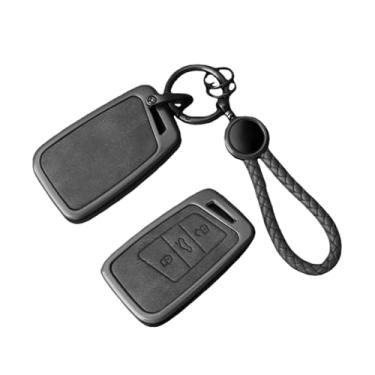 Imagem de Liga de couro caso chave do carro titular escudo compatível com skoda karoq logotipo personalizado protetor capa metal habitação chaveiro acessórios(Grey set C)