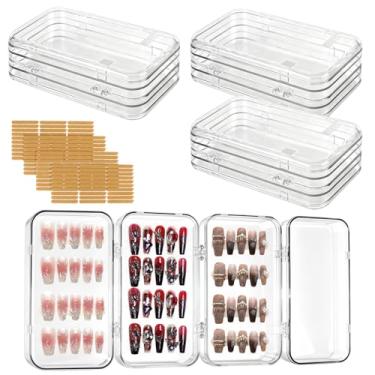 Imagem de JAPCHET Pacote com 4 organizadores de unhas com três dobras, caixa de armazenamento de unhas de pressão de 4 páginas com 120 fita adesiva dupla face, caixas de embalagem de unhas transparentes para