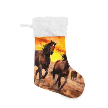 Imagem de ATTX Cavalos correndo meias de Natal, suportes de presente brancos de pelúcia para decorações de festas de fim de ano (17,7 polegadas, 1 pacote) #554