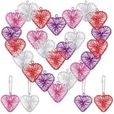 Imagem de Geosar 48 peças de enfeites de árvore de coração, bolas de coração decorativas de arame de alumínio a granel, enchimentos de vasos, para decoração de festa de casamento, aniversário, árvore de mesa