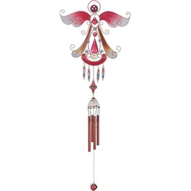 Imagem de ICE ARMOR 83,8 cm de comprimento anjo vermelho cobre e gema sino de vento estátua escultura ornamento decoração jardim ideias de decoração para inauguração de casa, feriados e aniversários. Ótima