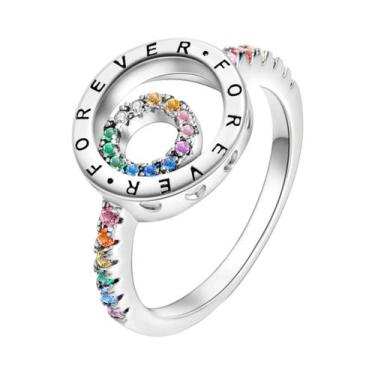 Imagem de Anel De Zircônia Arco-Íris Em Prata Esterlina 925 Para Mulheres, Joia 