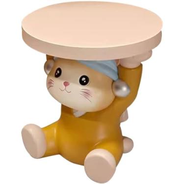 Imagem de Banco para os pés para sala de estar com desenho animado de gato, pufes de animais personalizados, ornamentos de decoração de sala de estar, pegada pequena (cor: amarelo, tamanho: A)