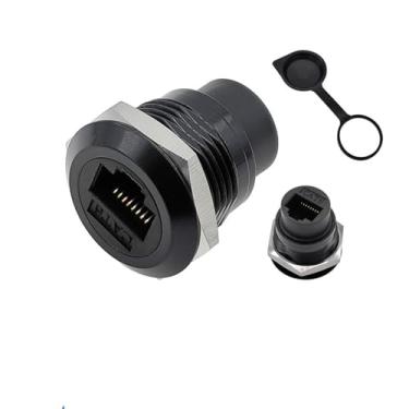 Imagem de 1 unidade de módulo de soquete redondo de metal tipo D RJ45 reto através de rede USB2.0 USB3.0 conector painel montagem HDMI CAT6 (CAT6 preto e tampa)
