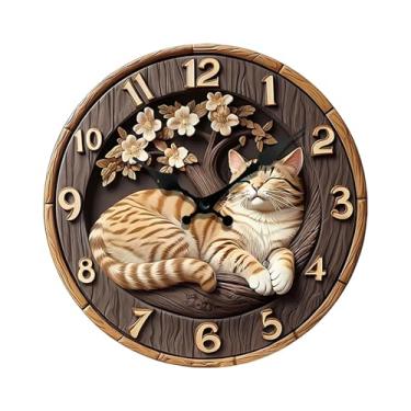 Imagem de Kuntesetty Relógio de Parede com Gato Dormindo, Relógio Decorativo de Animal, Relógio de Pêndulo Criativo de Madeira, Relógio Silencioso, Sem Ruído, para Amantes, 25x25x0.5cm