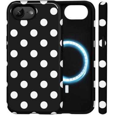 Imagem de Amzfield Capa para iPhone 16e compatível com Magsafe Cute Large Polka Dot Aesthetic Magnetic Design Women Girls Fall Chic Girly Pretty Dual Layer Hybrid Protection Elegant Case para iPhone 16e, preta