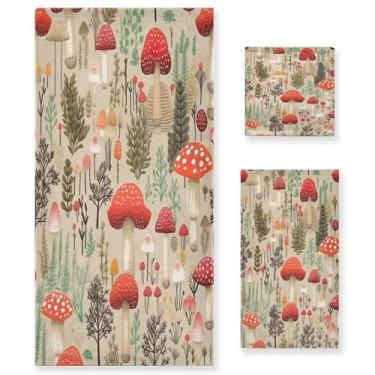 Imagem de xigua Conjunto de toalhas de banheiro cogumelos absorvente macio 3 peças toalha de banho toalha de mão toalhas decorativas para banheiro, academia, hotel, praia, piscina