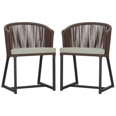 Imagem de 2 Cadeiras De Jantar Noronha Preta Corda Náutica E3 Trama Marrom