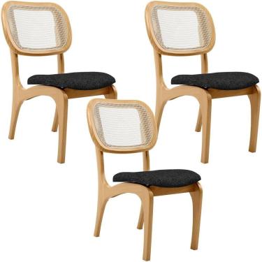 Imagem de Kit 3 Cadeiras Para Sala De Jantar Estofada E Tela Mariah L02 Linho Chumbo