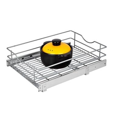 Imagem de LOVKIT Organizador de armário com 1 camada, organizador de gaveta deslizante D50 x L43 cm, prateleira de enrolar para armário de cozinha base de níquel fosco