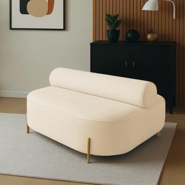 Imagem de Sofá Sala Ilha Orgânico e 1 Poltrona 125cm Éden Pé Aço Dourado Bouclê Bege E03 - D'Rossi