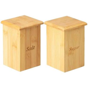 Imagem de Kit 2 Pote Porta Açúcar E Sal De Bambu Decoração Cozinha Multiuso - Pa