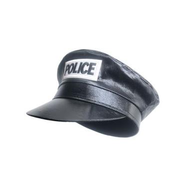 Imagem de Chapéu de polícia, chapéu de cosplay de couro preto, 27x24x14cm - yiwe