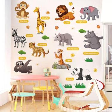 Imagem de Adesivos de parede Cartoon Safari Animal para crianças em PVC 30x90cm 
