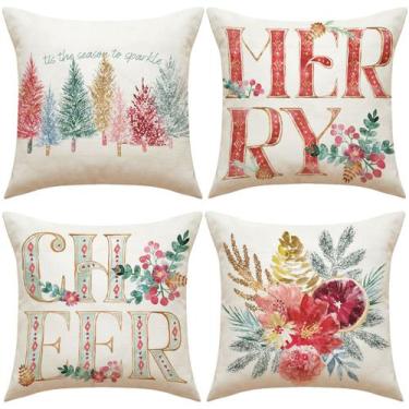 Imagem de Capas de almofada de linho com estampa de cartas de Natal 45x45cm (600