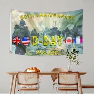 Imagem de Bandeira de comemoração do 80º aniversário do Dia D 90x150cm - Poliést