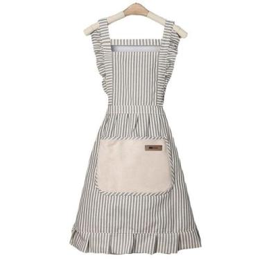 Imagem de Avental de algodão listrado com babados e bolso de toalha - yiweisai