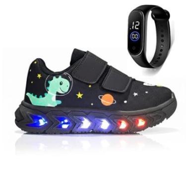 Imagem de Kit Tênis de Led para Meninos Confortável Casual + Relógio-Masculino