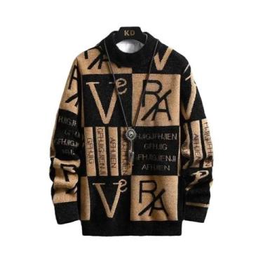 Imagem de Suéter Masculino De Tricô Com Listras, Gola Redonda, Pulôver Casual De