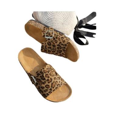 Imagem de Sandálias Femininas Ajustáveis Com Sola De Cortiça Azul Marrom Estampa