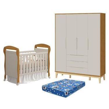 Imagem de Berço Americano Danny com Colchão Ortobom e Guarda Roupa 4 Portas Elfe