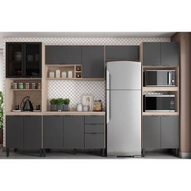 Imagem de Cozinha Completa Firenze 14 Portas 2 Gavetas MDF 120cm Avena Grafite com 5 Módulos