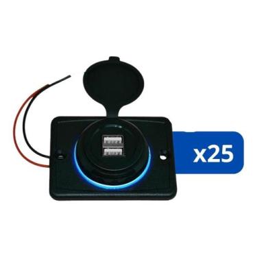 Imagem de Kit 25 Carregador de Celular Automotivo 2 USB C/ Moldura Removível - R