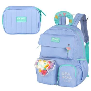 Imagem de Mochila Escolar Costas c/ Estojo Bolinhas Pompom 20L - UP4YOU, Lilás