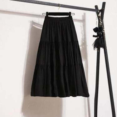 Imagem de Saia A-Line De Cintura Alta, Casual, Comprimento Médio, Vestido Preto 