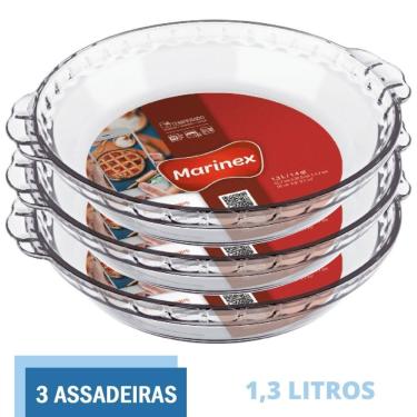 Imagem de 3 Travessas de Vidro Forma Filetada 1,3L Doces Torta Marinex