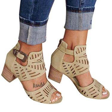 Imagem de Sandálias femininas elegantes Boho zíper sandálias planas dedo aberto casual verão praia chinelos sapatos romanos, Z11-cáqui, 11