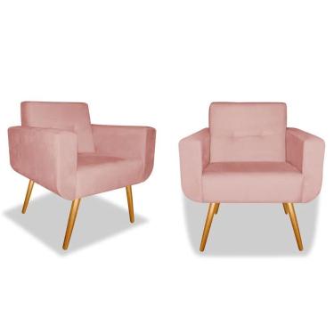 Imagem de Kit 02 Poltronas Decorativa Anitta Pés Madeira Suede Rosa