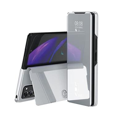 Imagem de Capa flip inteligente para Samsung Galaxy Z Fold 2 5G W21 W20 Revestimento de espelho Couro PU Kickstand Capa de telefone à prova de choque, Prata, para Galaxy Z Fold 2