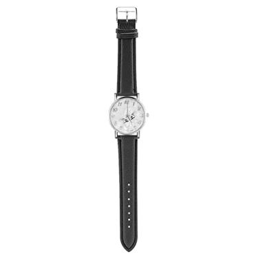 Imagem de Relógio de quartzo com pulseira de couro PU da moda 3 cores, relógios de pulso femininos analógicos(Black)