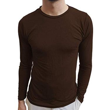 Imagem de Camiseta Masculina Básica Gola Redonda Manga Longa cor:marrom;tamanho:g