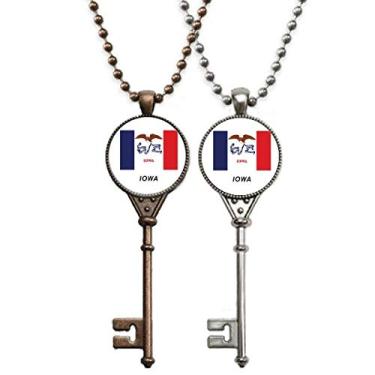 Imagem de OFFbb-USA Bandeira do Estado Americano Contorno Chave Iowa Colar Pingente Joias Decoração Casal