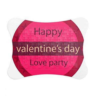 Imagem de Moldura de quebra-cabeça rosa redonda Happy Valentine's Day Love Decoração de imagem Enfeite de jogo de quebra-cabeça